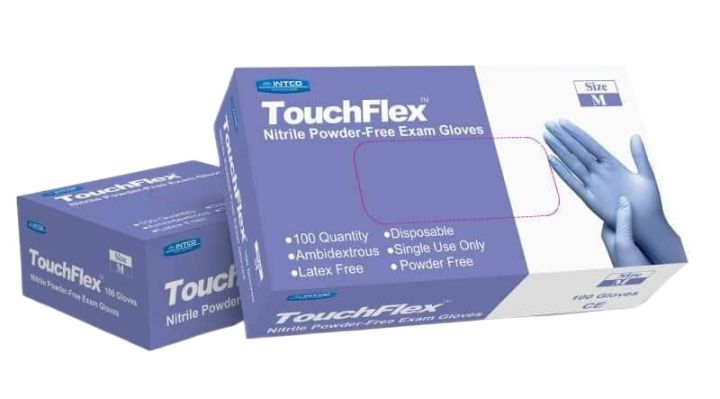 Touch FLex Nitrile Examination Gloves Blue Powder Free - 100 gloves