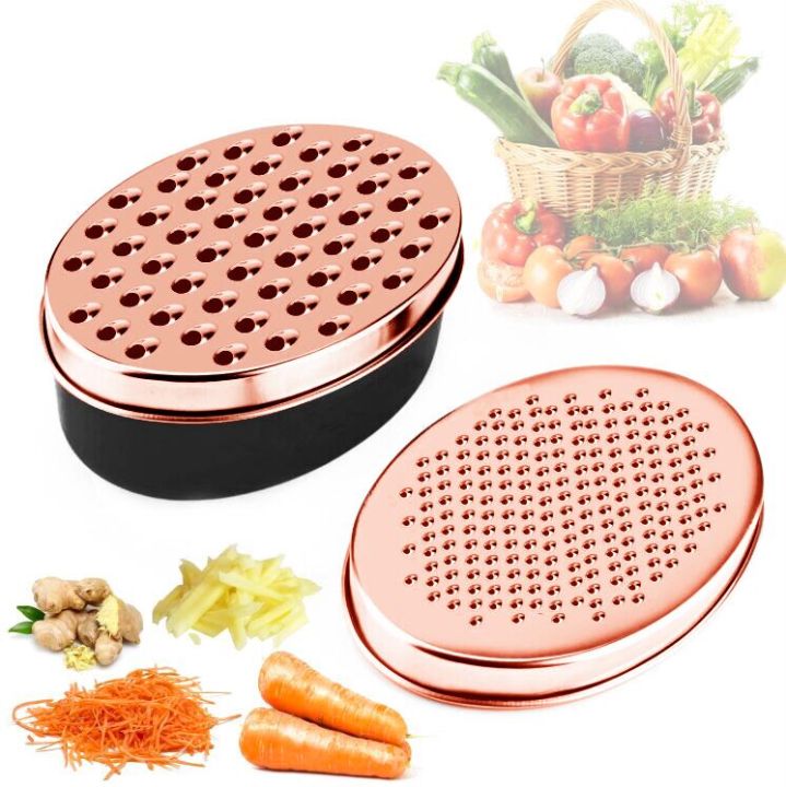 【Nine Dan Store】Rose Gold Grater Multifunctional Slicer Oval Container Vegetables Easy Clean Quick Fruits Tools with  2pcs grater