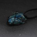 Women Men Natural Blue Apatite Phosphorite Pendant Necklace Rope Braided Wrap Gem Stone Adjustable Sweater Chain Jewelry 70mm. 