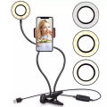 New Professional 2 in 1 Phone Stand with LED Selfie Ring Light for Live Stream Adjustable Long Arm Desk Stand. 