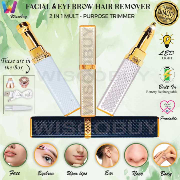 2 in 1 Flawless Hair Removal Machine USB Rechargeable for Girls Shaver with LED Light-Gold white black-Wiscobuy