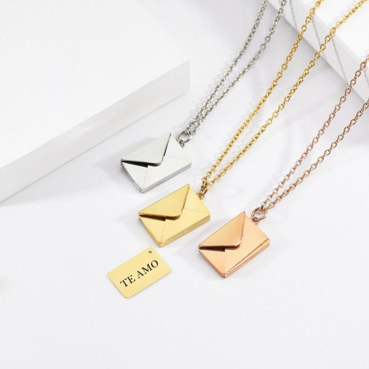 Personalized Locket Necklace Small Envelope Locket Sentimental Gift