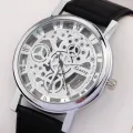 Skeleton Double Sided Glass Transparent Watch for Men / Women / Girls / Boys - Mens Leather Watches. 