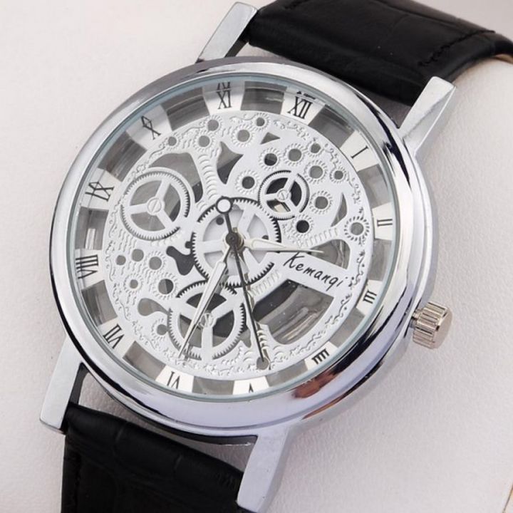 Skeleton Double Sided Glass Transparent Watch for Men - Stylish Analog Mens Watches