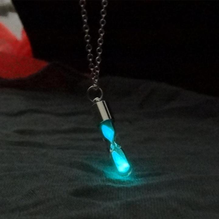 Glow In The Dark Hourglass Necklace Glass Pendant Necklace Luminous Pendant Jewelry Women S Gem Accessories