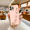 COROGI for iPhone 14 Pro Max Back Cover with Love Heart Bracelet Luxury 6D Plating Frame Shiny Chain Cases Soft Silicone Square Protective Mobile Phone Case for Girls Boy. 