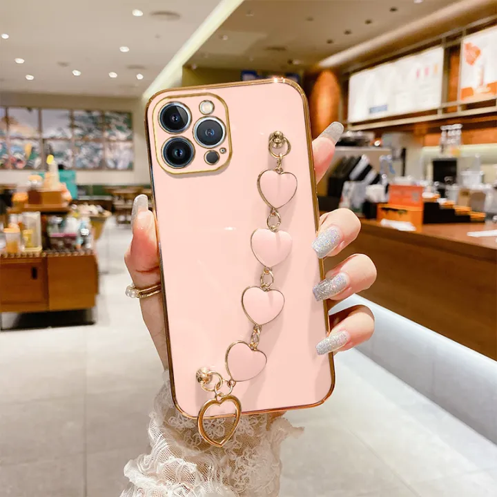 COROGI%20for%20iPhone%2014%20Pro%20Max%20Back%20Cover%20with%20Love%20Heart%20Bracelet%20Luxury%206D%20Plating%20Frame%20Shiny%20Chain%20Cases%20Soft%20Silicone%20Square%20Protective%20Mobile%20Phone%20Case%20for%20Girls%20Boy%20-%20Image%205
