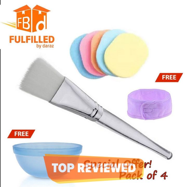 Pack of 4-Sponge Puff 1 Facial Hair Patti 1 Facial Bowl 1 Facial Mixing Brush 1-Facial Face Wash Cleansing Sponge Puff Pad Makeup Remover Puff