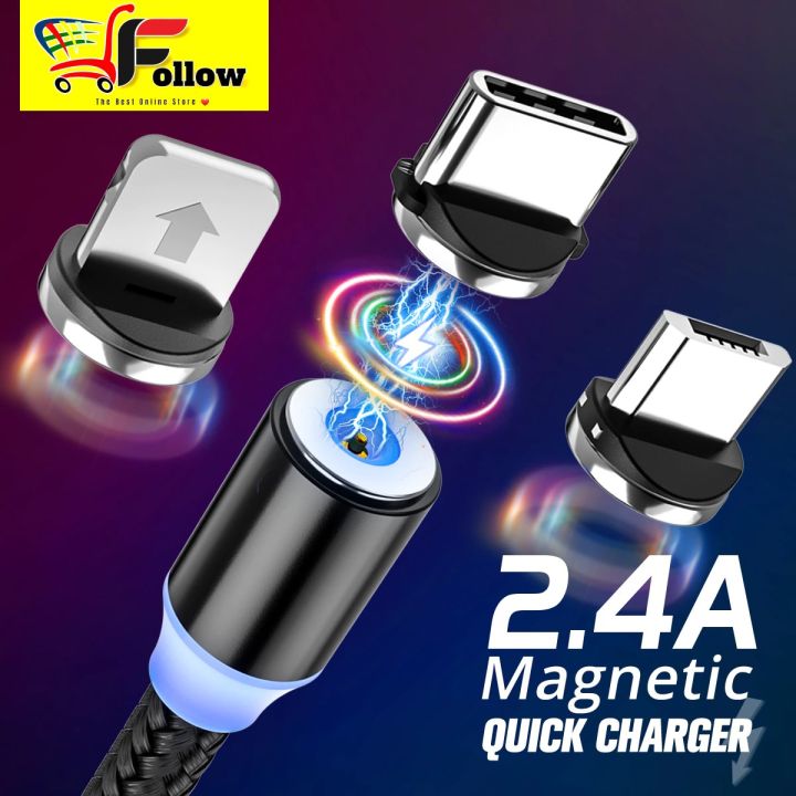 3in1 Magnetic Charging Cable With Micro Pin plug head 2.4A Fast Charging USB Cable