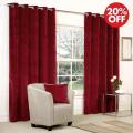 Red Velvet Ready Made Eyelet Curtains - Pair. 