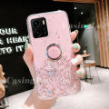 Casinglee for VIVO Y15S case Shiny Ring Glitter Soft Transparent Holder Stand Back cover with String for VIVO Y15S Phone cases cover Stars Moon Girls For girls and Boys. 