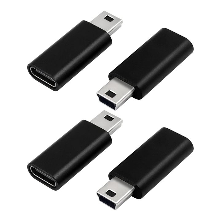 4Pcs USB C to Mini USB 2.0 Adapter Type C Female to Mini USB Male Convert Adapter for MP3 Players Dash Cam,Black