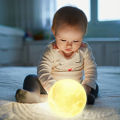 Full Moon Lamp, LED Lunar Night Light Remote Control Table Lamp Dimmable Brightness 16 Main Colors, 4 Light Conversion Modes with USB Charging Moonlight Gift with Wooden Holder. 