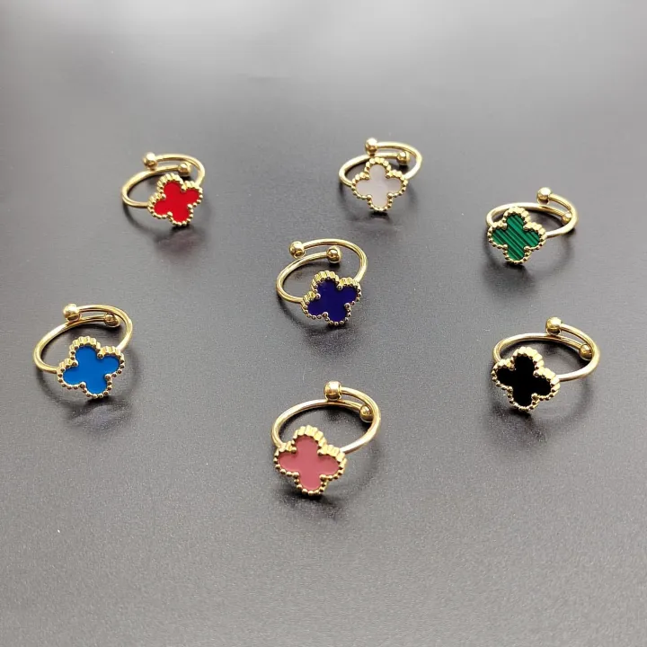 Lucky Clover Adjustable Opening Ring 18K Gold Fashion Simple Versatile ...
