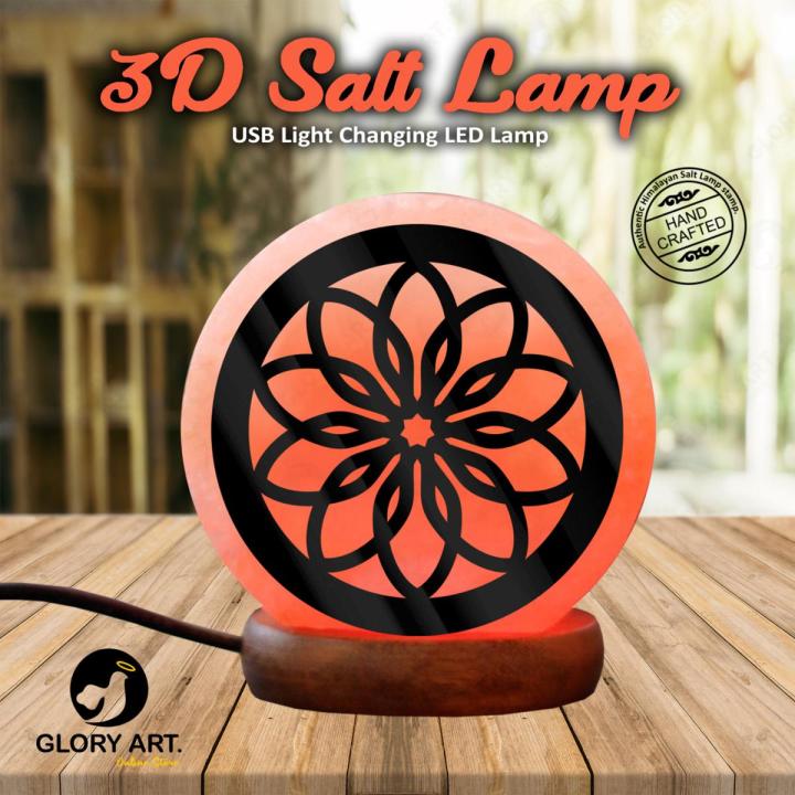 Floral 3D Acrylic Sheet Printed 7 Color Changing USB Himalayan Salt Lamp for Home Decoration, Night Light, Asthma and Allergy Patients to Clean Room Atmosphere - GLORY ART. SLP-127