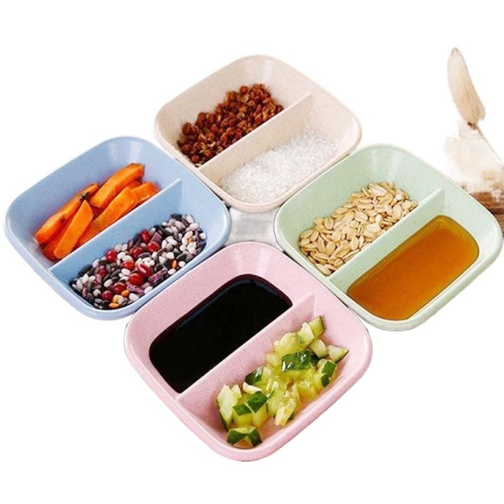 Melamine Rectangular Sauce Dishes small Bowls for Soy Sushi Dipping Appetizer Serving Dish for Sauces Compartment 2 Dish