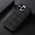 For iPhone 14 Pro Max Weave Plaid PU Phone Case (Black). 