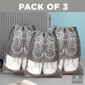 [PACK OF 3 ] New Dustproof Rope Shoe Organizer Travel Shoe Storage Bag with clear window Package Luggage non-woven with PVC Bag | 1 Pair Non Woven Shoe Organizer bag | 3 pcs (Random color) - Orchids Store PK.. 