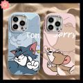 Cartoon Tom Jerry Love Heart Cute Cat Mouse Couples Case Compatible for iPhone 15 11 13 14 12 Pro Max 7Plus XR 8 7 Plus XS X Max Luxury Plating Metal Lens Frame Anti Knock Soft Cover. 