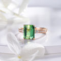 Live broadcast new simulated green tourmaline ring 18K rose gold inlaid emerald colored gemstone open ring for women. 