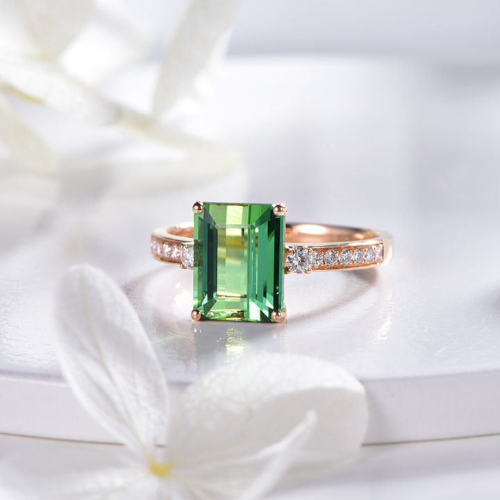 Live broadcast new simulated green tourmaline ring 18K rose gold inlaid emerald colored gemstone open ring for women