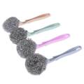 Graceful Stainless Steel Wire Ball Cleaning Brush with Long Handle Kitchen Cleaning Tool Blue. 