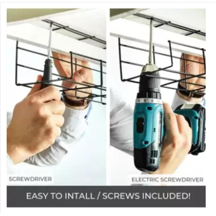 Computer TV Wire Power Supply Cable Management Under Shelf Tray Organizer