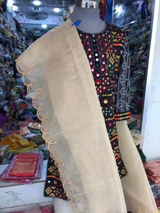 Organza Dupatta 4 Side Cutwork Border