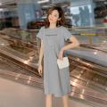 【ALLGOOD】Fashion Simple Korean Letter Print T-shirt Dress Women O-neck Short Sleeve Cotton Slim Dresses. 