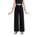 High Waist Women Black Wide Leg Jeans Ankle Length. 