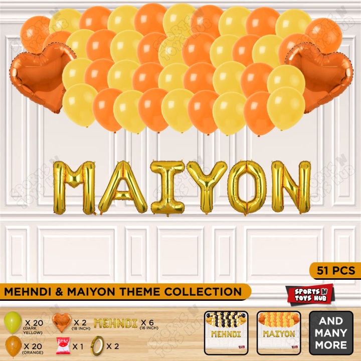 Maiyou Foil Balloon Garland Theme Collection For Parties Decoration Maiyuo, Haldi, Ubtain, Raj jaga Event & Function Decor Party Supplies & Items Photo Booth Prop Wall Decoration, Yellow, Black, Green, Orange, Silver Balloons : gLJLrfLU, ldqtloNv