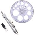 360 Degree Protractor Circle Master Template+Drafting Compass Geometry Drawing Tool+Pencil Refill. 