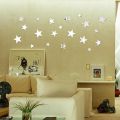 20Pcs 3D Star Shape Acrylic Mirror Wall Stickers Floor Stickers DIY Art Mural Decals for Kids Room Living Room Home Decor Removable (Silver). 