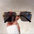 Luxury Rimless Sunglasses for Men – Gold Metal Frame with Panther Side Design, Square Stylish Shades, Premium Fashion Eyewear. 