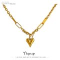 Yhpup Romantic Heart Pendant Necklace for Women High Quality Stainless Steel 18 K Metal Texture Choker Necklace Anniversary. 