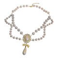Multi-Layer White Pearl Heart Necklace Vintage Pearl Choker Necklace for Women Elegant Bowknot Pendant Wedding Necklace Jewelry. 