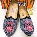 Black Silver Golden Nagra Loafers for Men. 