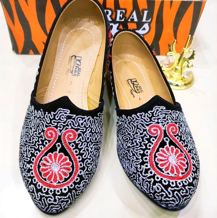 Black Silver Golden Nagra Loafers for Men