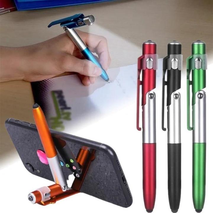 4 In 1 Multifunction Ballpoint Pen With LED Light Fold Phone Holder Night Read Writing Pencil Office School Student Stationery