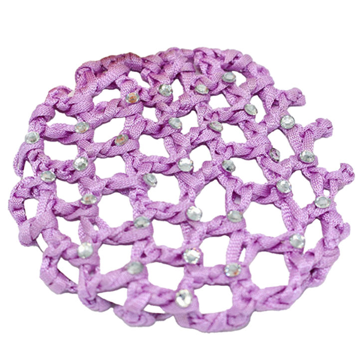 Women Bun Cover Hair Net Ballet Dance Skating Rhinestone Crochet Snood