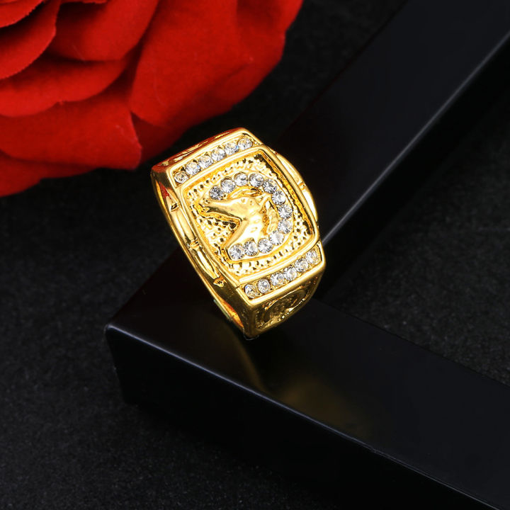 Fine Hot Selling Horse Head Man Diamond Ring Gold Plated Alloy Male Zircon Fashion Jewelry Rings