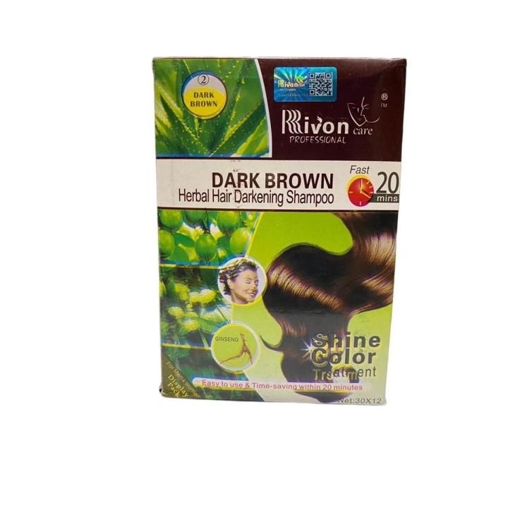 RIVON DARK BROWN COLOR SHAMPOO. 4 satche. Each 30ml
