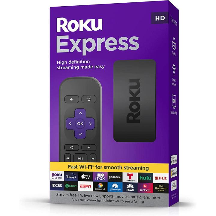 Roku Express (New, 2022) HD Streaming Device with High-Speed HDMI Cable and Simple Remote (no TV controls), Guided Setup, and Fast Wi-Fi-
