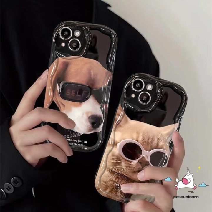 For Realme C25Y C15 C51 C21 C30 C12 C25s C35 C55 C20 C33 C17 C31 C11 C21Y C53 C25 C1 C3 C20A 6i 5s 9i 7i 5 11 5i 3D Wavy Curved Edge Cute Couples Cartoon Sunglasses Cat Puppy Case