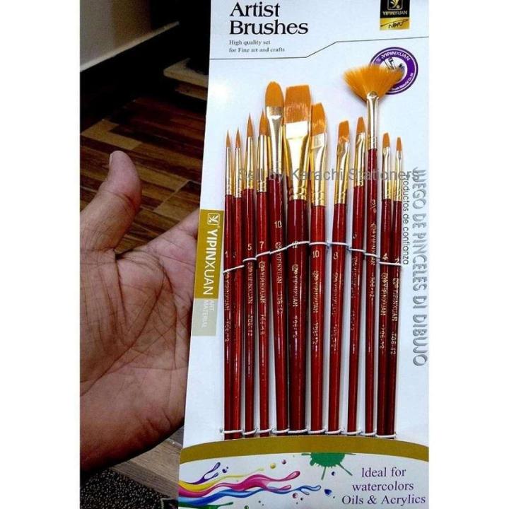 12 pcs Multi shapes Artist Paint Brush Set