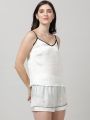 White Shoulder Straps Cami & Shorts Nightsuit For Women. AF-037WHT. 