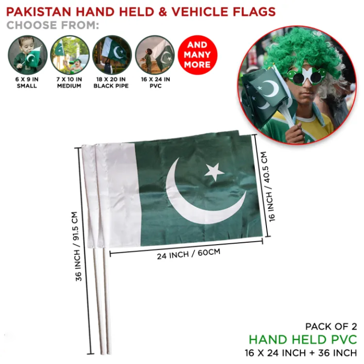 Pakistan National Flag With Plastic Stick, Hand Held Flags For Parties & Function, Decorative Table Jhanda For Office & School Pak Parcham 1947 14th August Happy Independence Day Celebration Parties Decor Supplies Photo Booth & Party Prop Flags