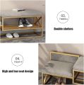 Grey Tufted Bench - Shoe Bench with 2 Comfortable Seats - Shoe Storage Organizer Tier Entryway Shoe Bench Organizing Rack with Velvet Cushion - Entryway Bench with Shoe Changing Stool - Perfect Corner Bench for Small Spaces and Narrow Storage Solutions. 
