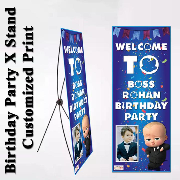 Birthday Party Welcome X Stand (Original Panda) With Customize Print Boss Baby Theme Size 2 Feet x 5 Feet
