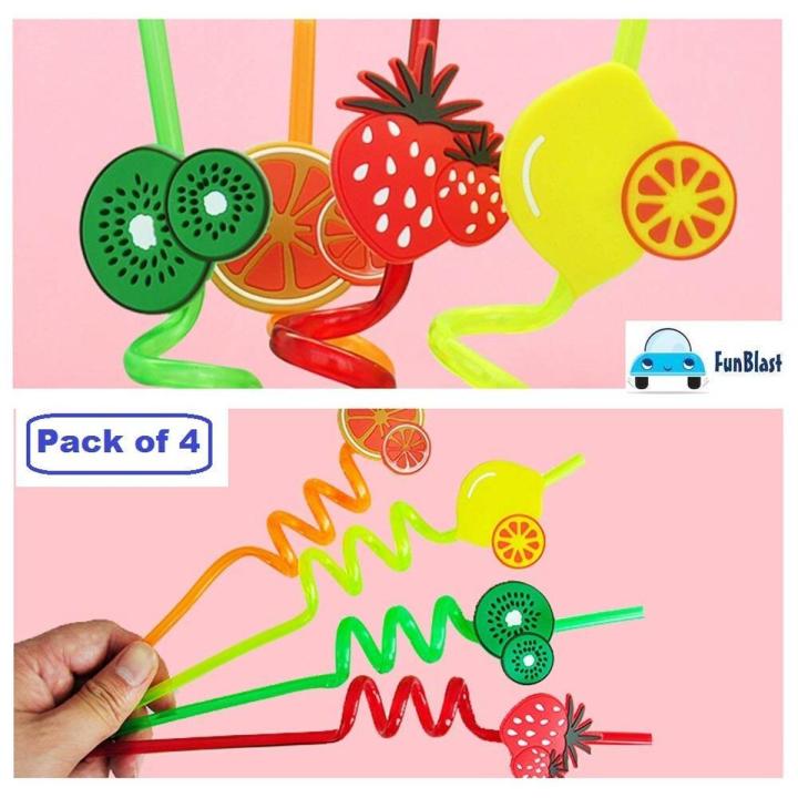 FunBlast Reusable Straws for Kids, Fruit and Shape Spiral Drinking Straw
